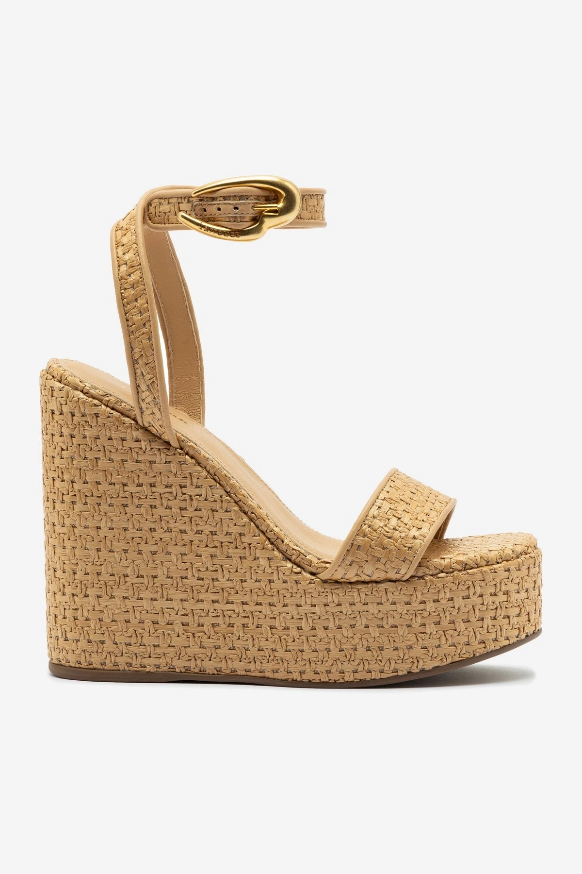 Verona Hi Wedge In Beige Leather and Natural Raffia Wide Path