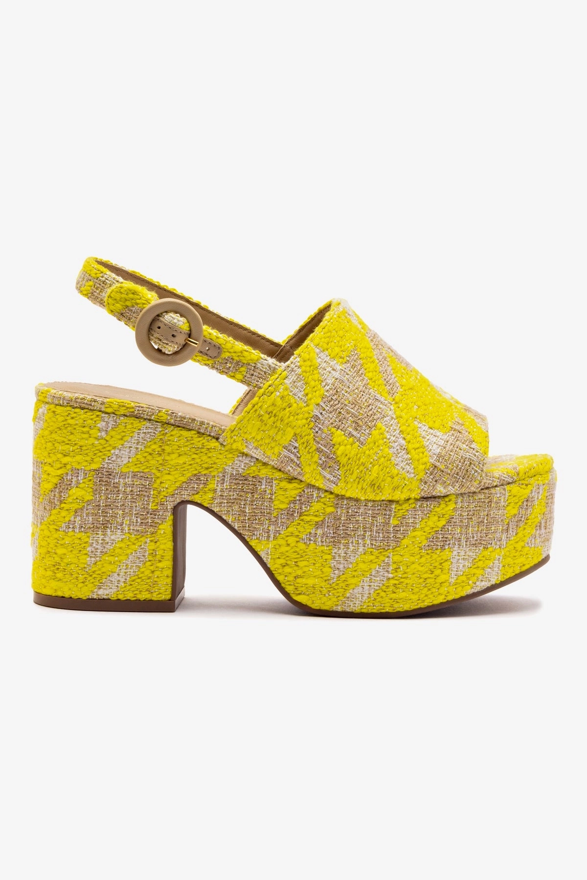 Miso Platform Sandal In Yellow Houndstooth Fabric waterproof Viral Pop