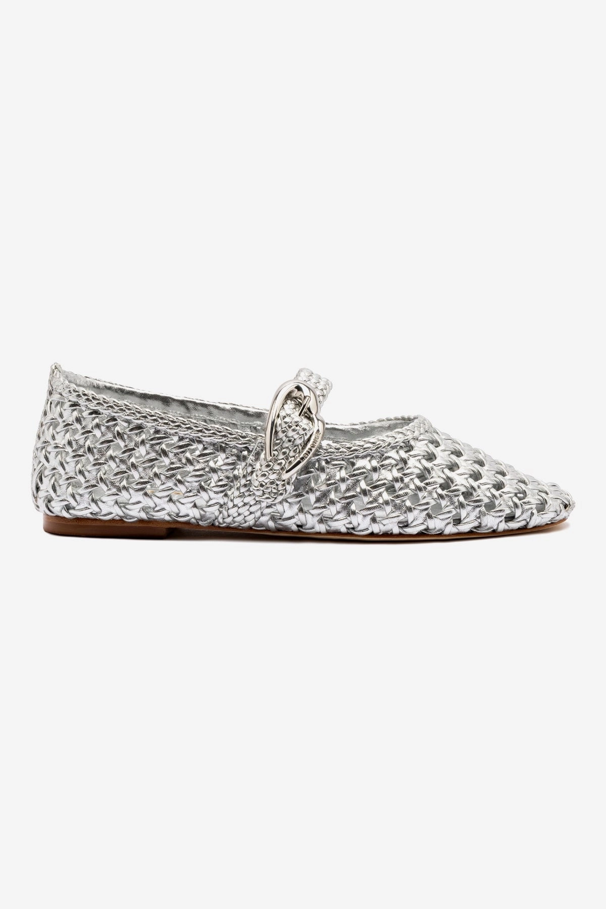 Verona Macrame Ballet Flat In SIlver Metallic Leather Spanish Bold