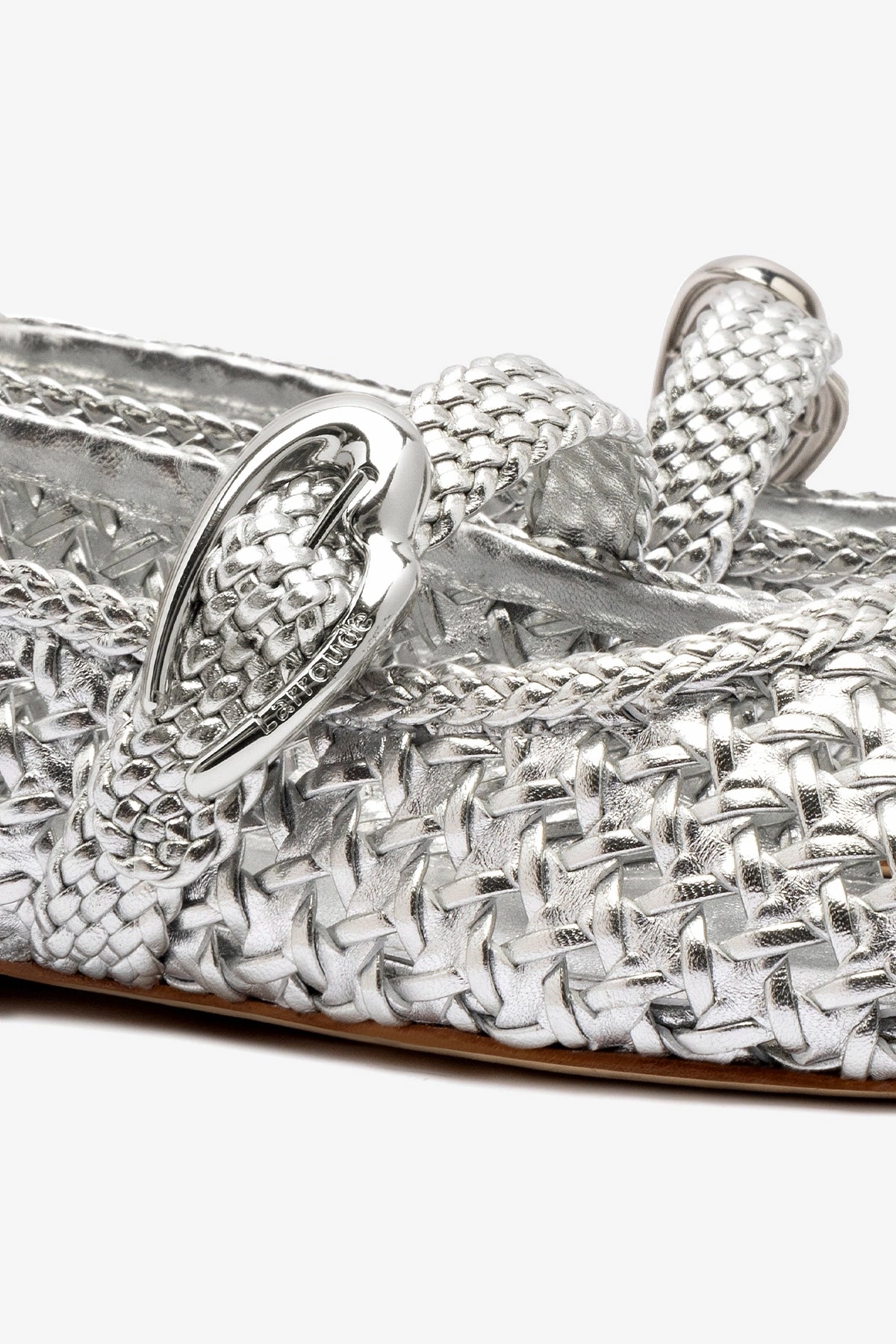 Verona Macrame Ballet Flat In SIlver Metallic Leather Impact Dispersion System