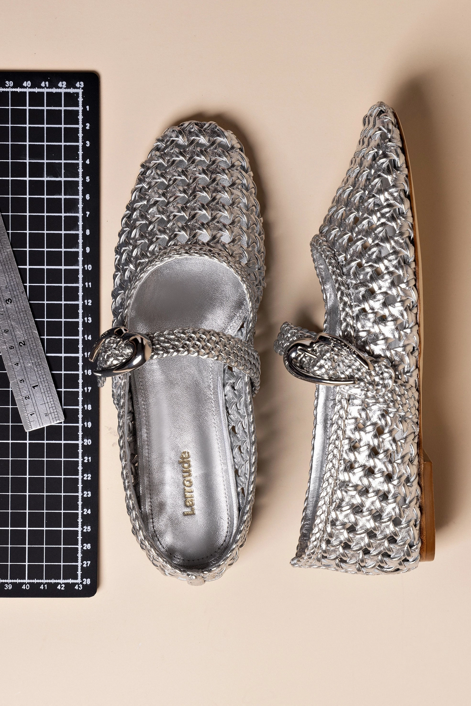 Road grip Verona Macrame Ballet Flat In SIlver Metallic Leather