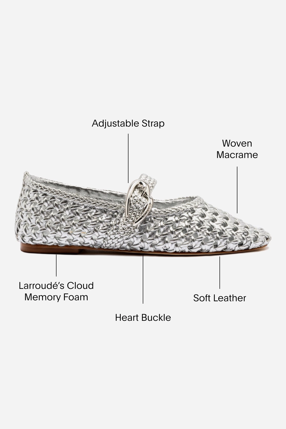 Verona Macrame Ballet Flat In SIlver Metallic Leather Quick Life Minimalist Aesthetic Design