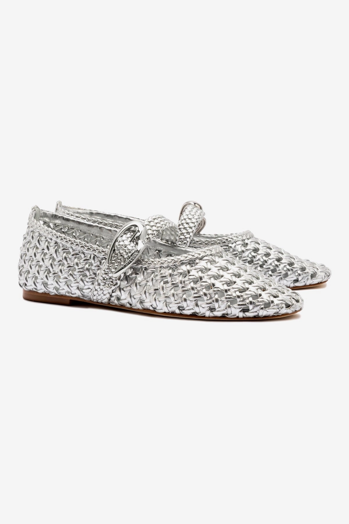 Memory Foam Cushioning Pressure Dispersing Insole Verona Macrame Ballet Flat In SIlver Metallic Leather