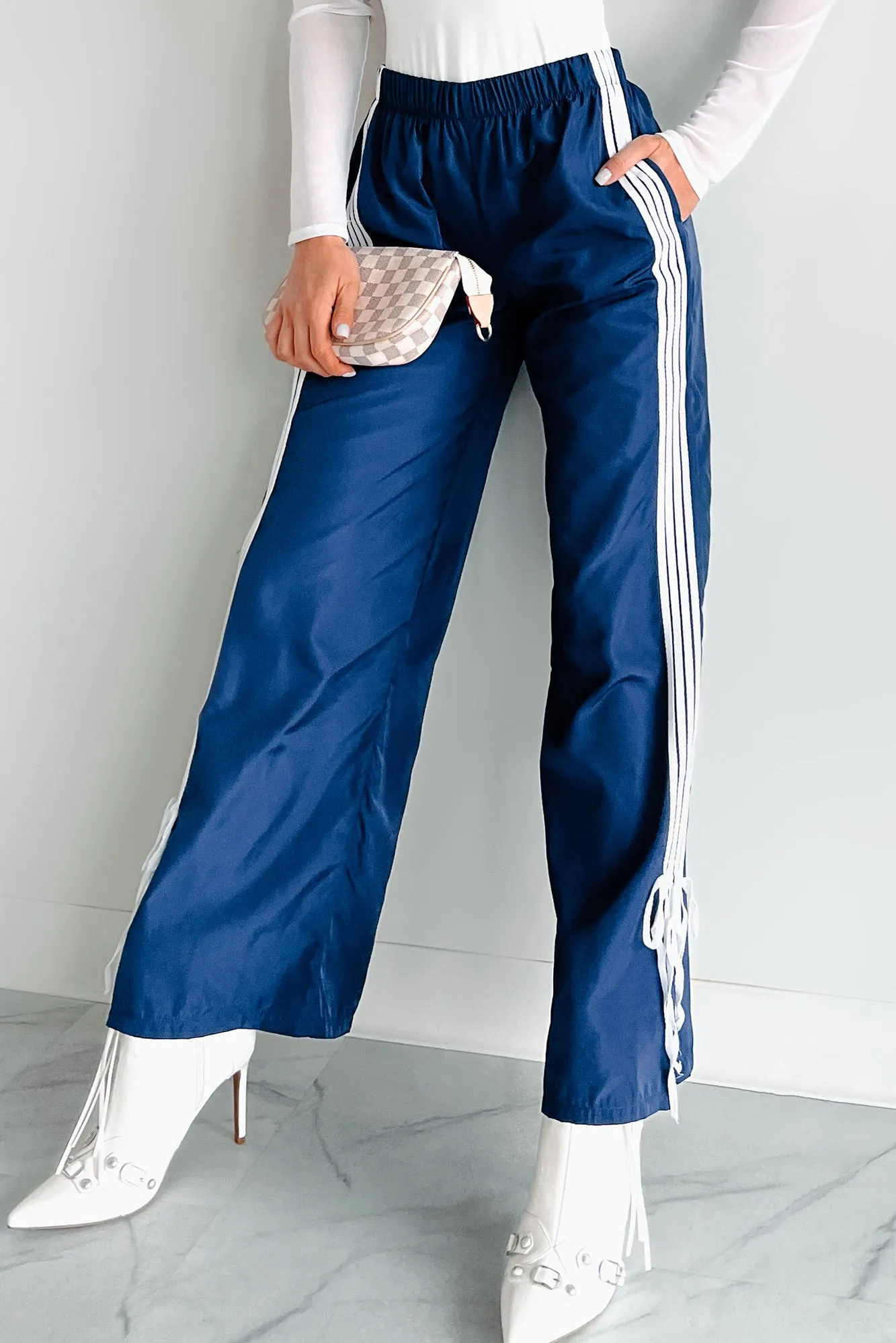 Colby Side Stripe Ribbon Tie Track Pants (Vintage Navy) Versatile Wearable Fashionable Look