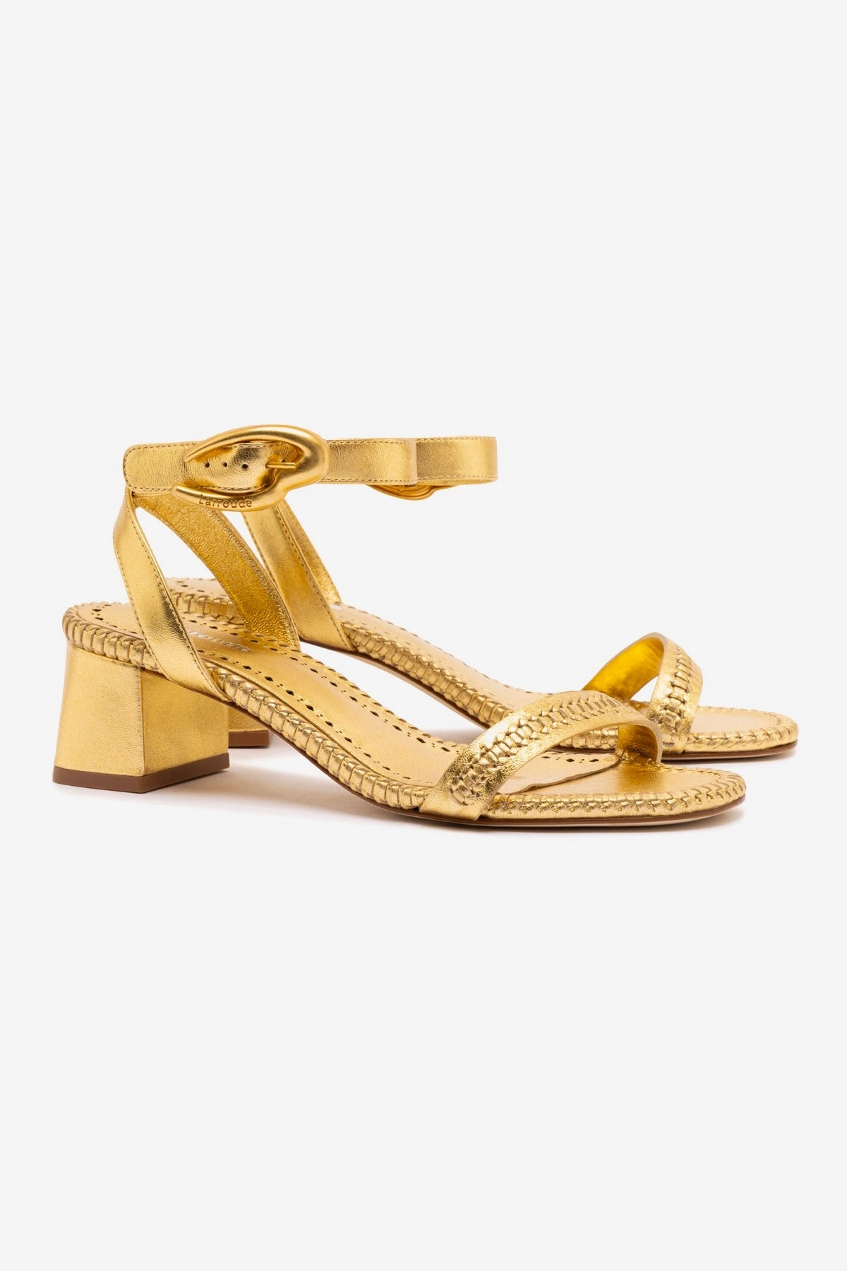 Verona Block Sandal In Gold Metallic Leather Skin Soft Icon Walk