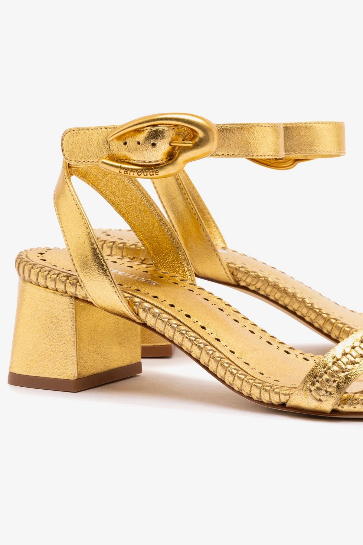 Story Glow Verona Block Sandal In Gold Metallic Leather