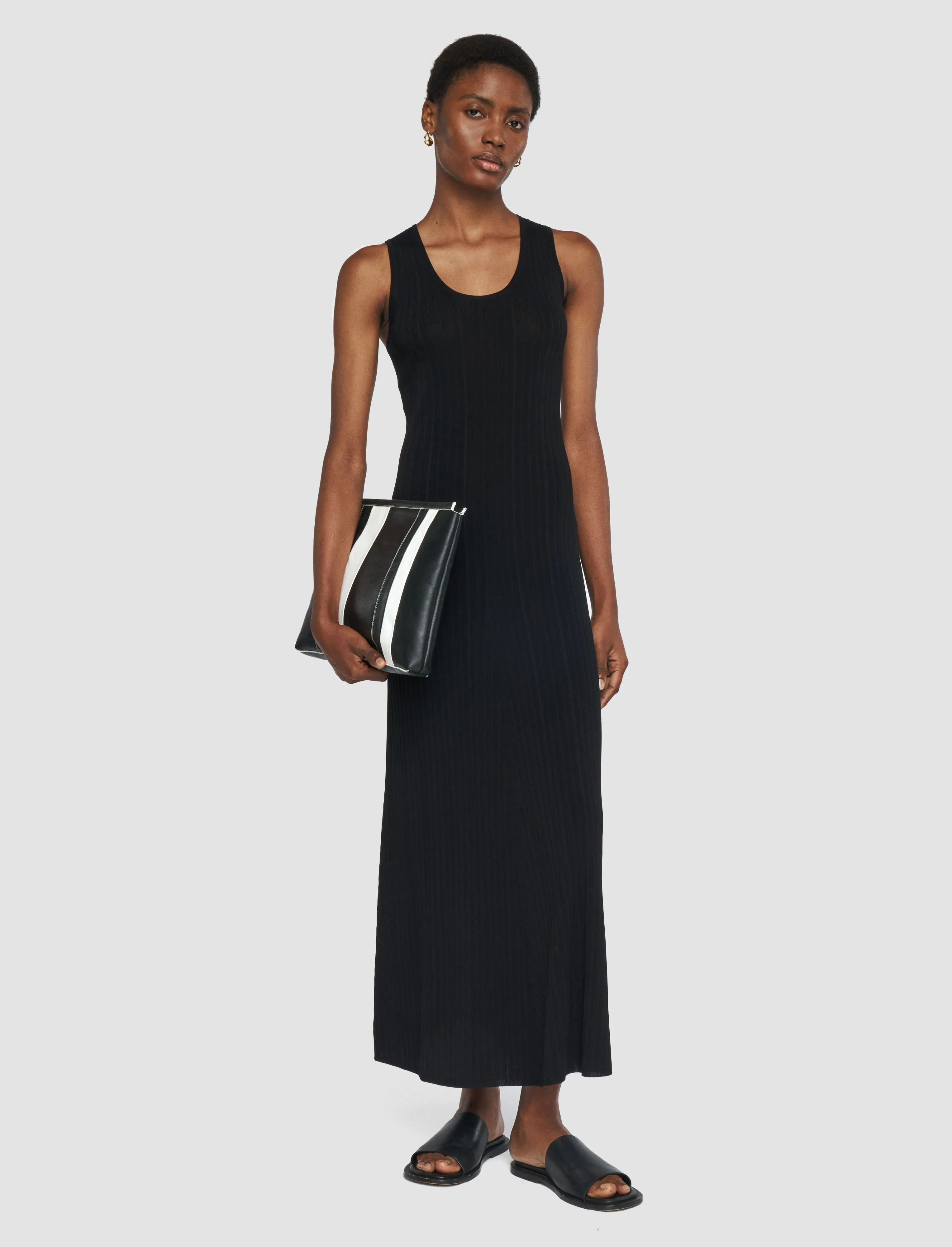 Chill Style Zigzag Stitch Detail Viscose Rib Knit Dress