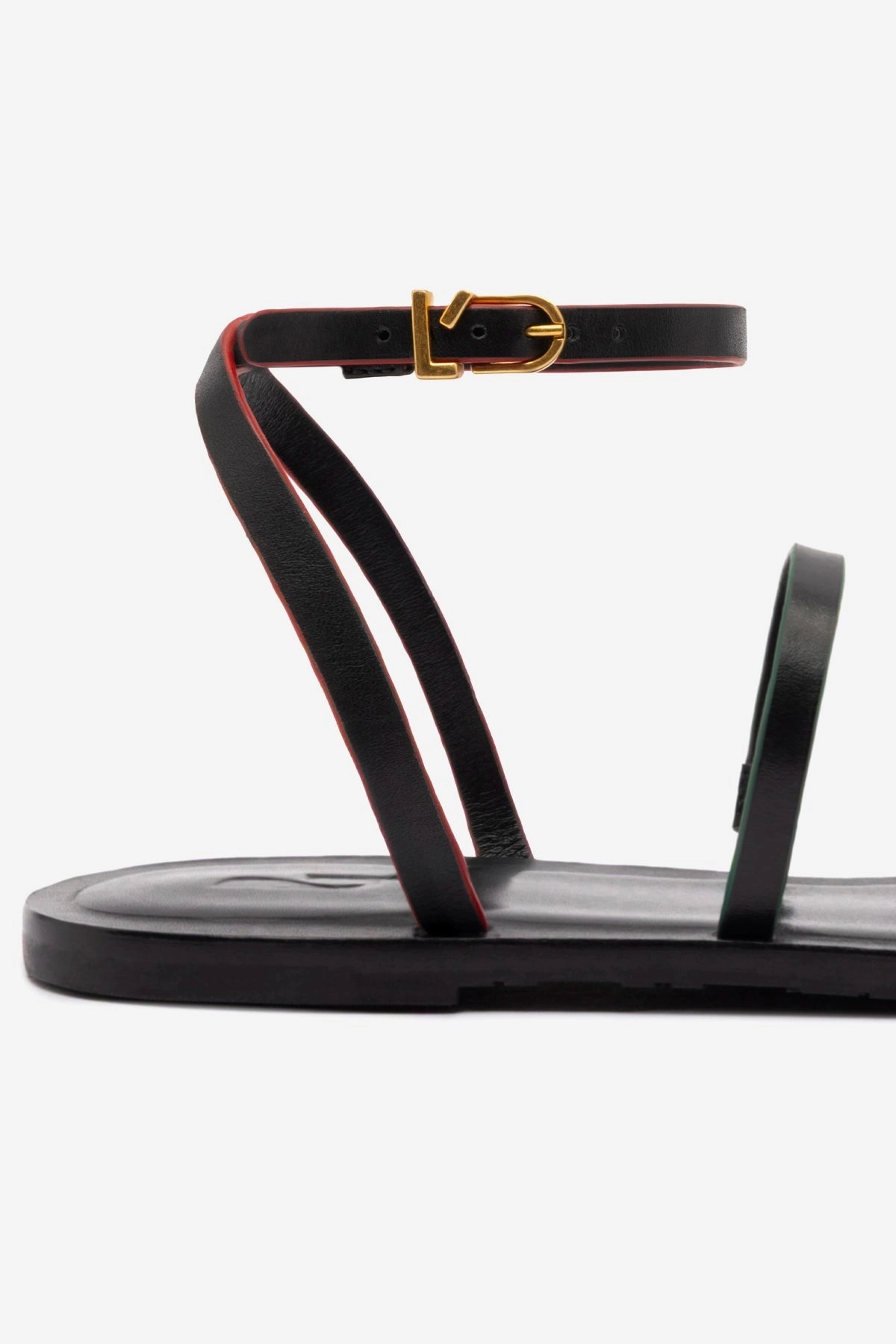 Biarritz Flat Sandal In Black Leather Busy Path