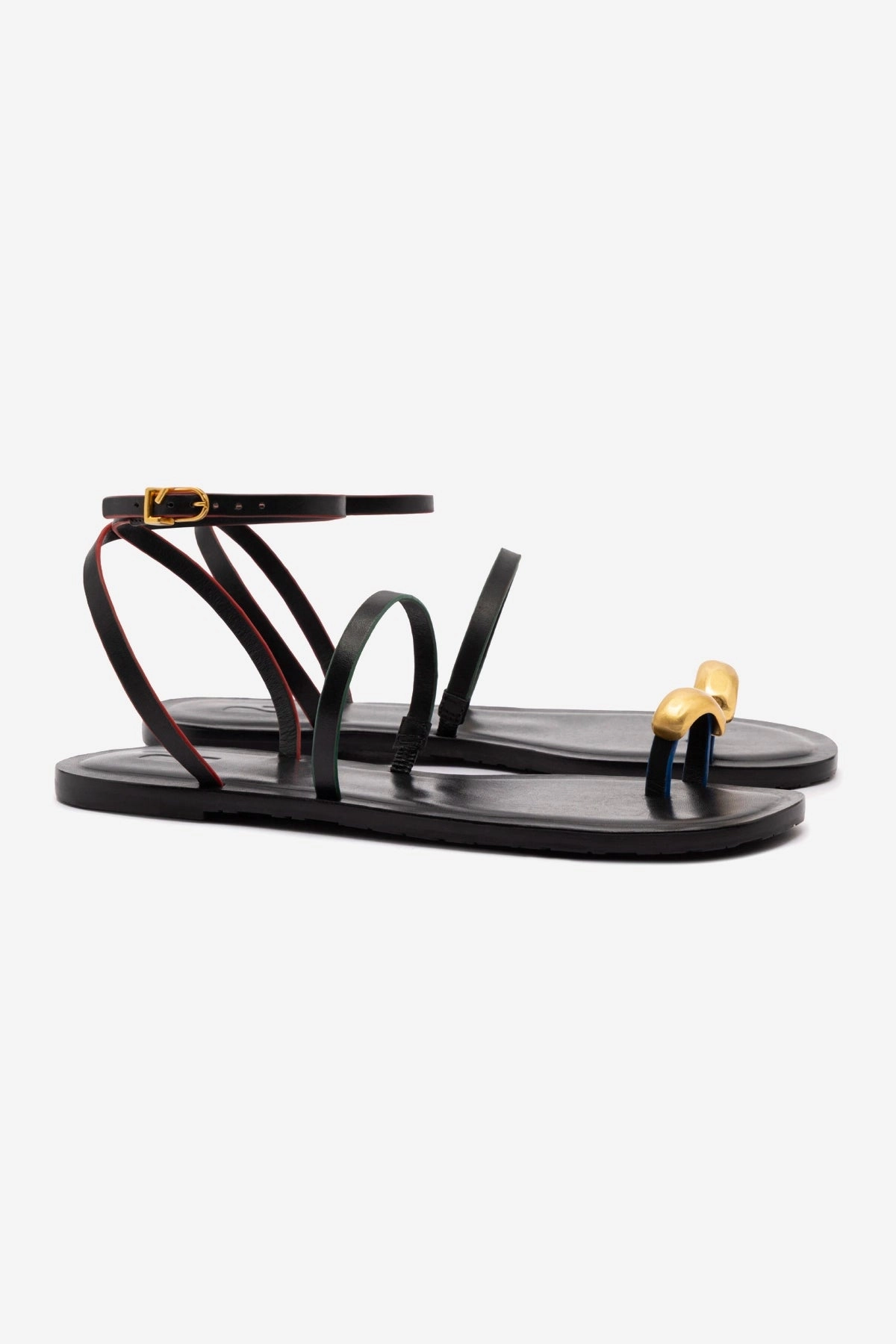 Fashion Glow Biarritz Flat Sandal In Black Leather