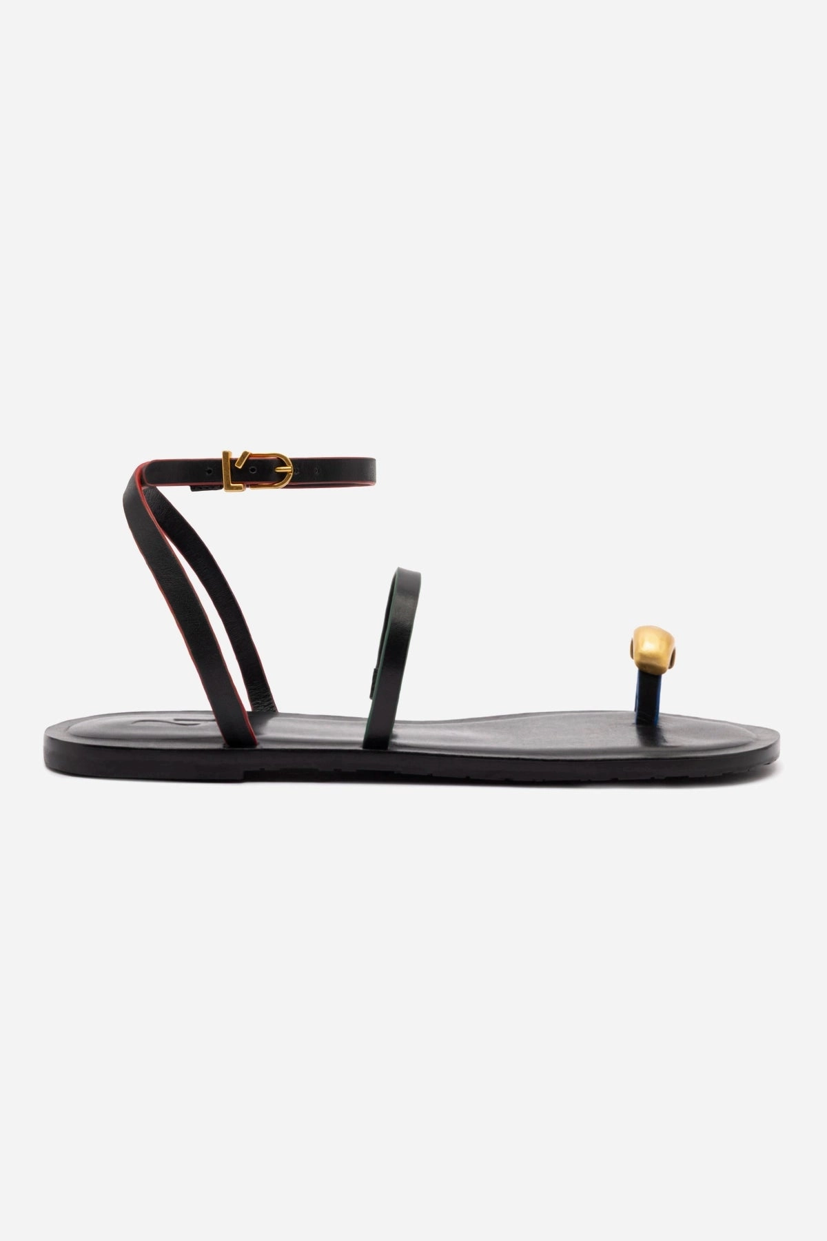 Biarritz Flat Sandal In Black Leather Cold Guard Synthetic Upper