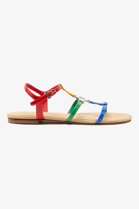 Story Glow Hana Flat Sandal In Multicolor Patent Leather and Raffia