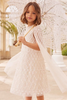 Heart Lattice Cape Kids Dress Easy Care Fabric