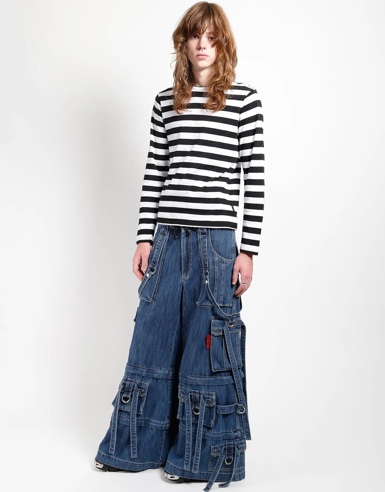 Structured Hemline DENIM RING STRAP PANT BLUE DENIM
