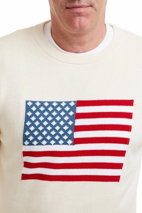 Sunny Beach Matte-Look Crew Neck Sweater Cream With American Flag