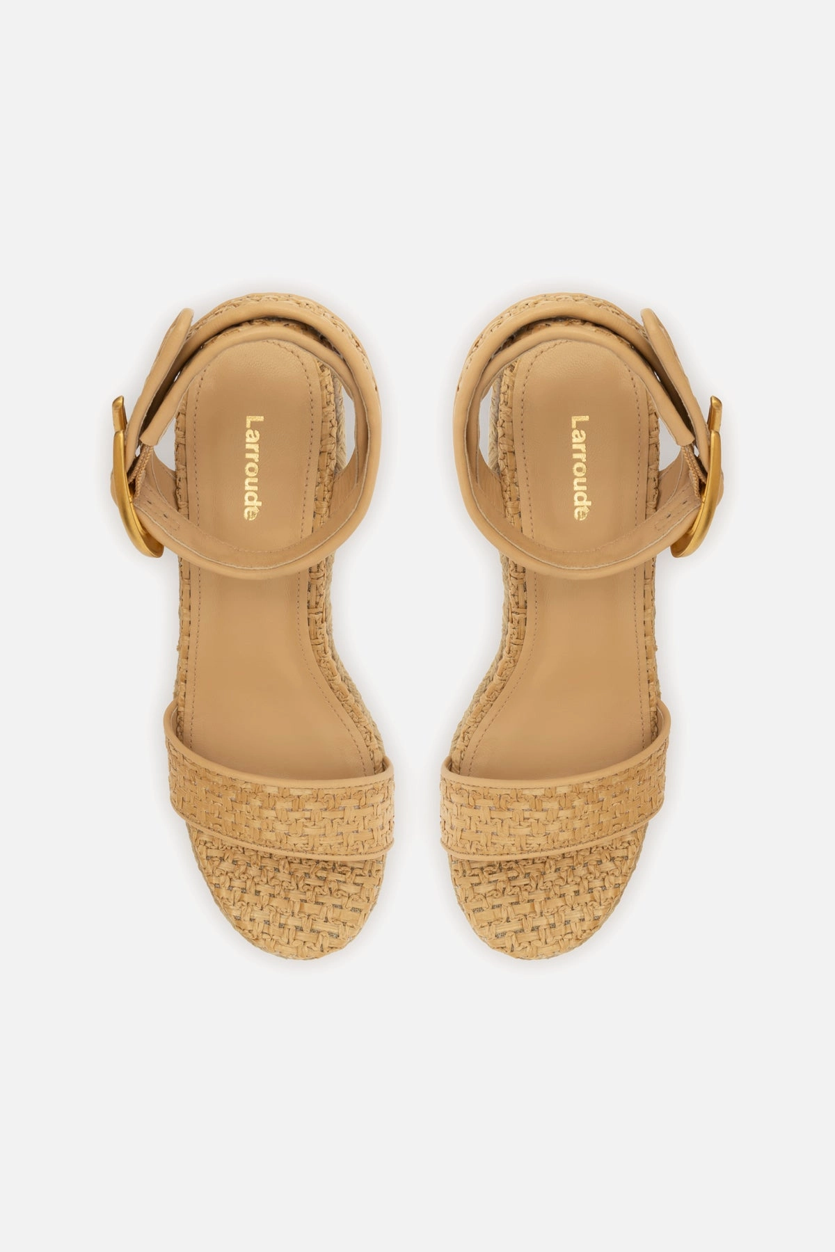 Mesh Verona Low Wedge In Beige Leather and Natural Raffia