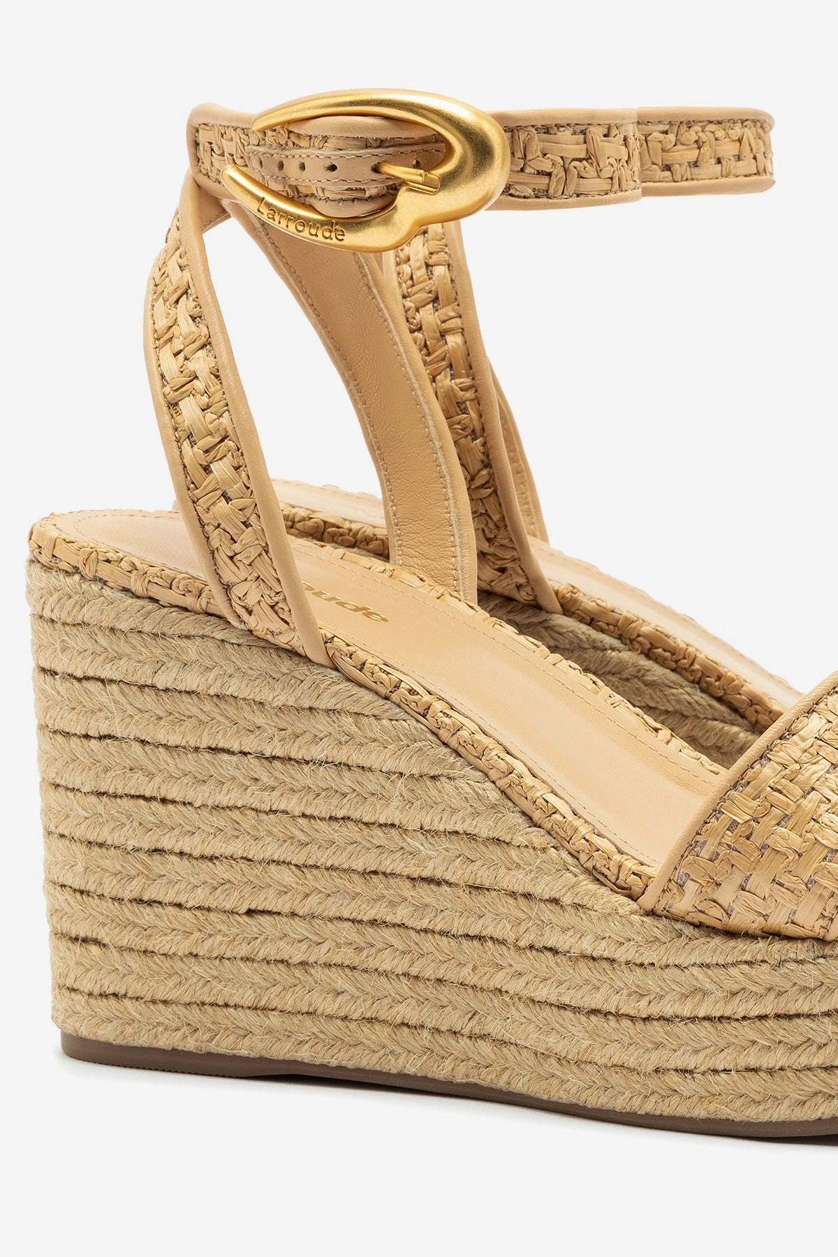 Anti Odor Technology Rapid pace Verona Low Wedge In Beige Leather and Natural Raffia
