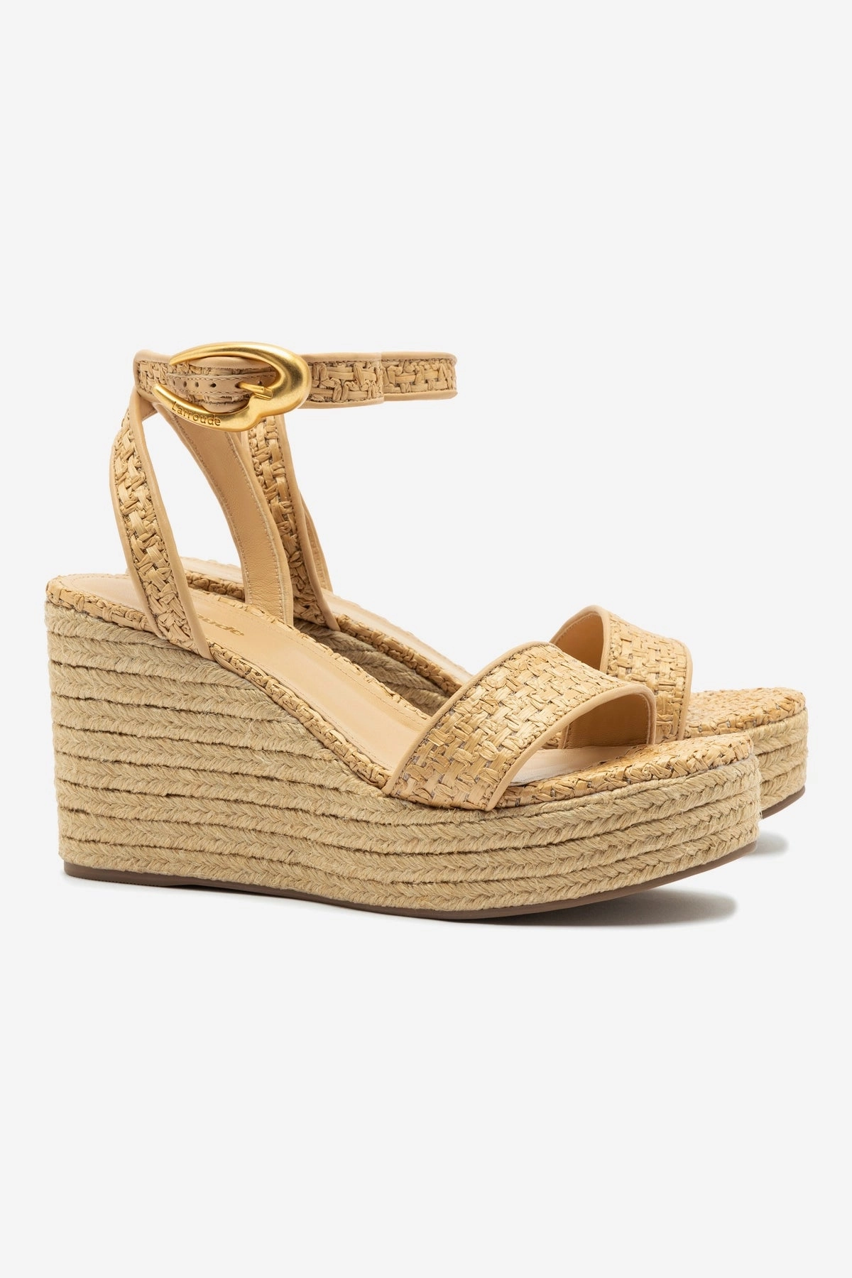 Verona Low Wedge In Beige Leather and Natural Raffia Lace Up Yoga Base