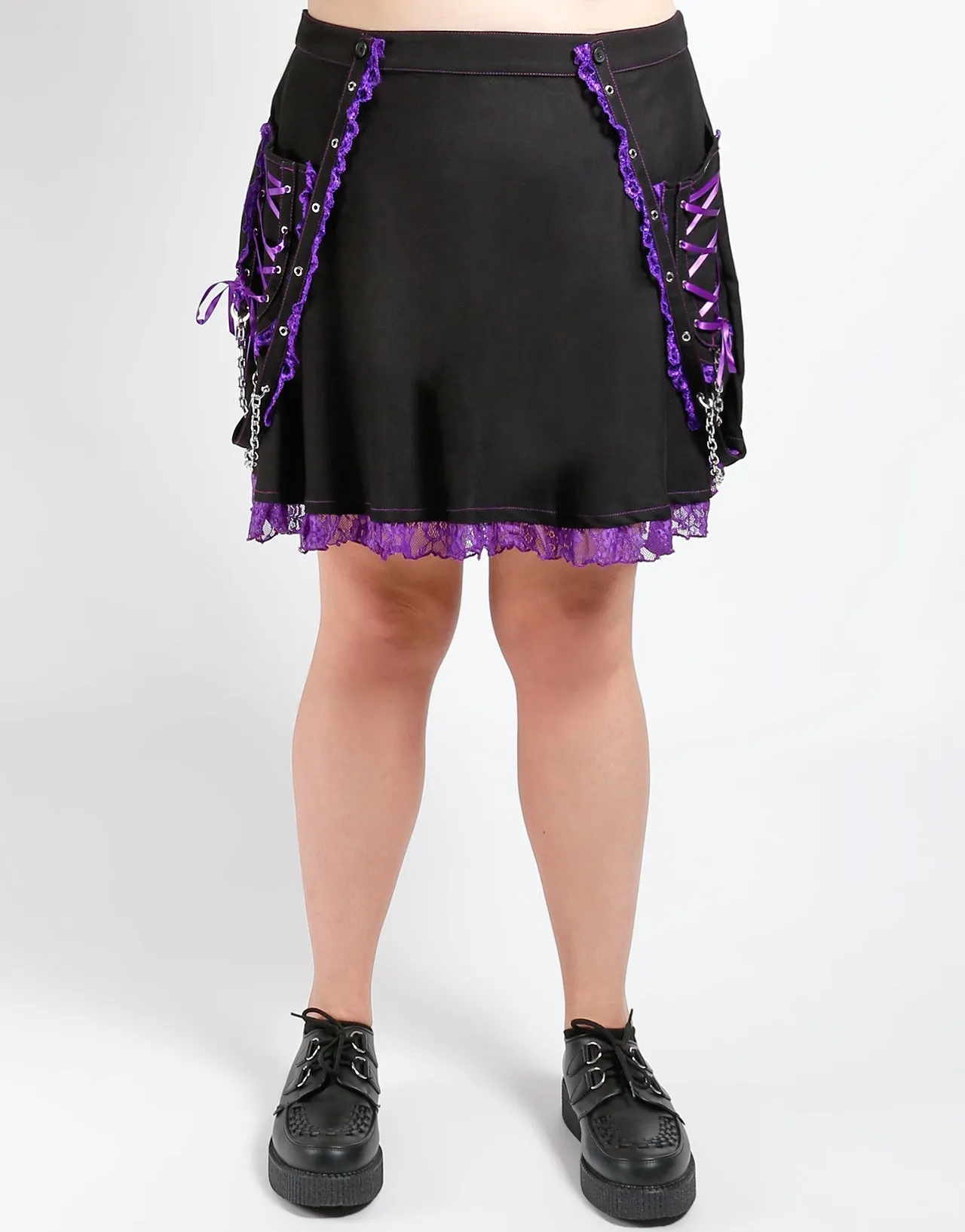 Quick Dry Technology Loose Design CURVE LOLITA SUSPENDER SKIRT PURPLE
