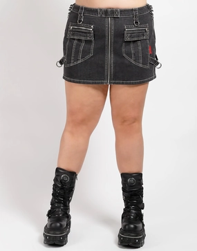 CURVE POWER SKIRT BLACK DENIM Low-rise style