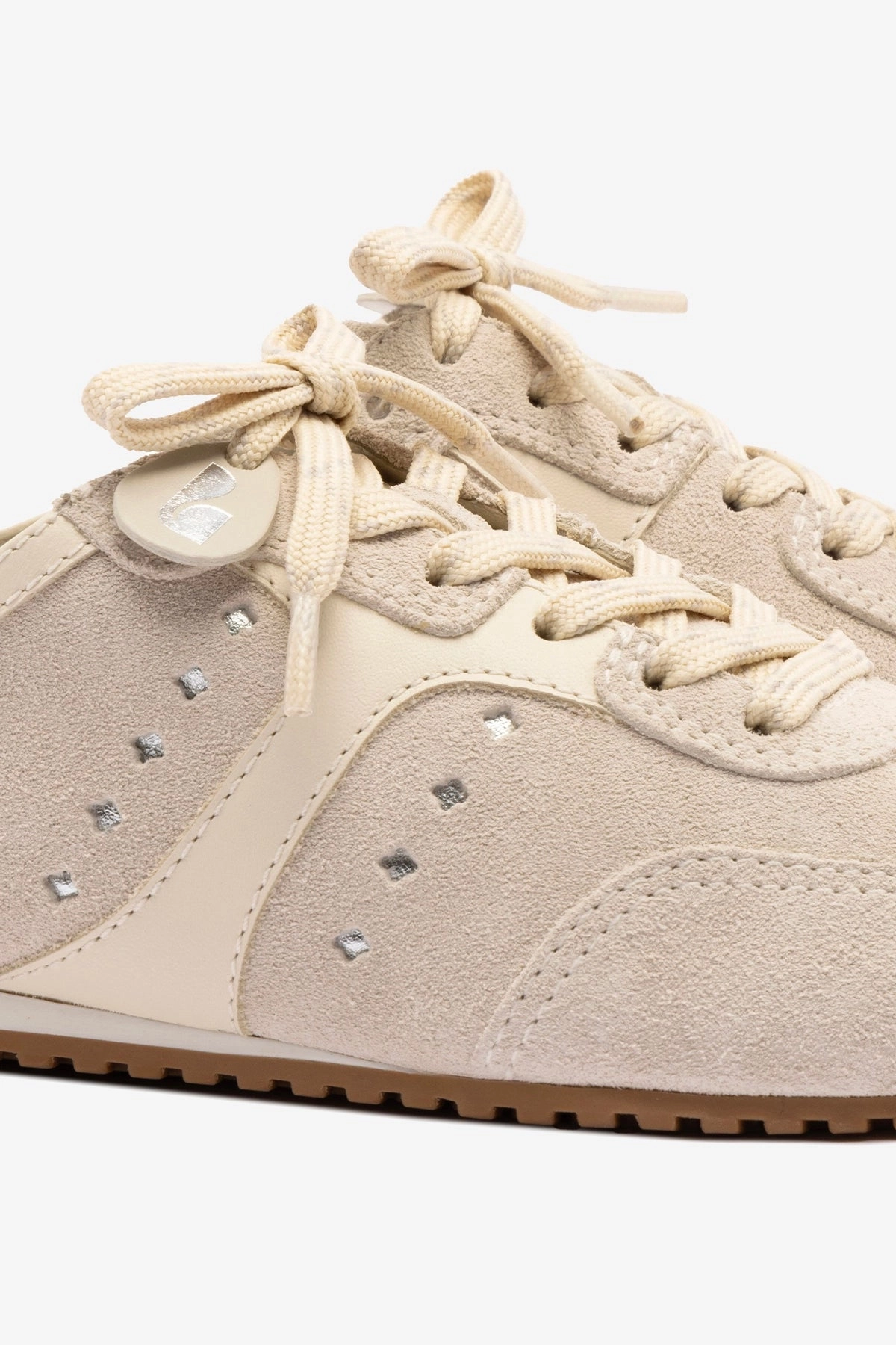 Travel Must Island Vibe Stella Mule In Mushroom Grey Suede and Ivory Leather