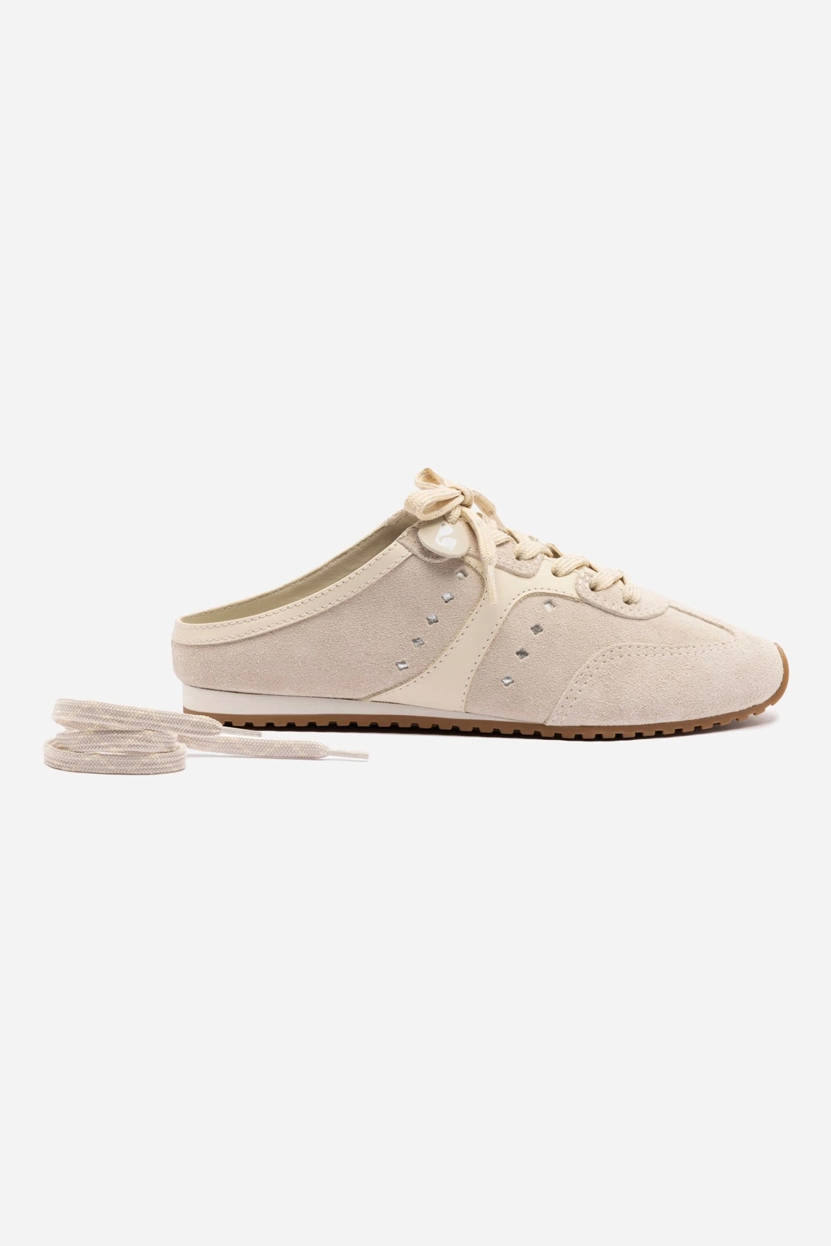 Stella Mule In Mushroom Grey Suede and Ivory Leather Waterproof Standing All