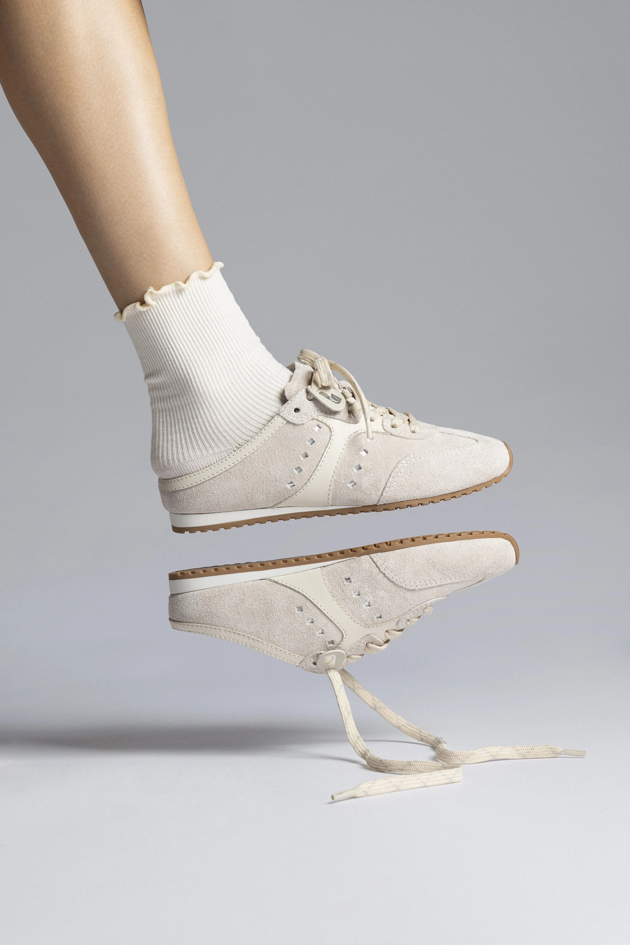 Track Run Stella Mule In Mushroom Grey Suede and Ivory Leather