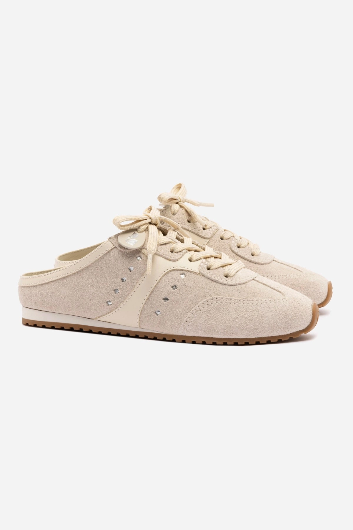 Vibrant Look Stella Mule In Mushroom Grey Suede and Ivory Leather