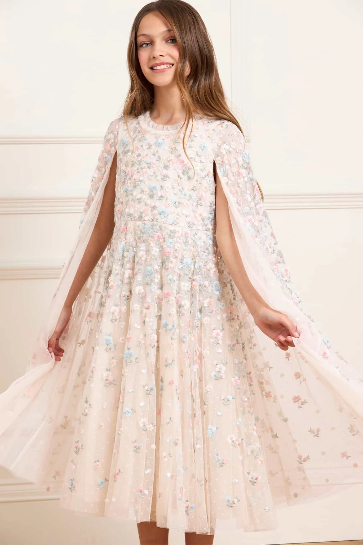 Dahlia Ditsy Cape Kids Dress Ribbed Collar Style Soft touch finish