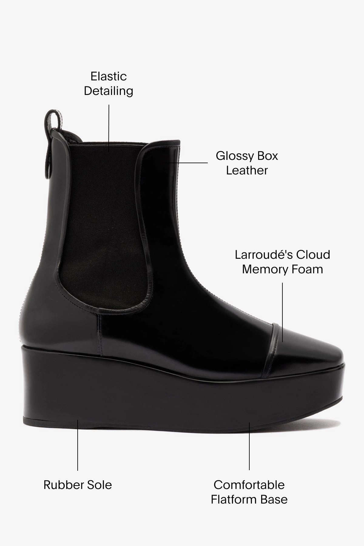 Dani Chelsea Flatform Boot In Black Box Leather Roomy Toe Box
