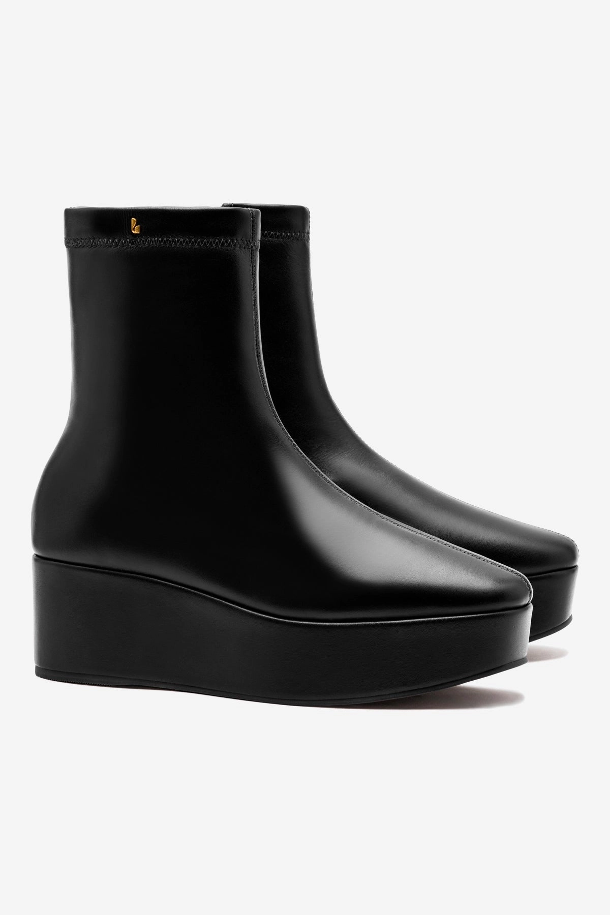 Dani Flatform Boot In Black Leather Morning Walk