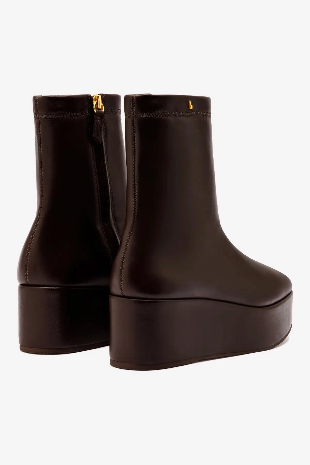 Bold Tone Silk Feel Dani Flatform Boot In Brown Leather