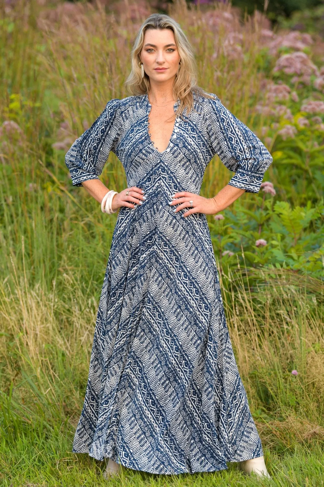 Daphne Dress / Indigo Aztec City Ready