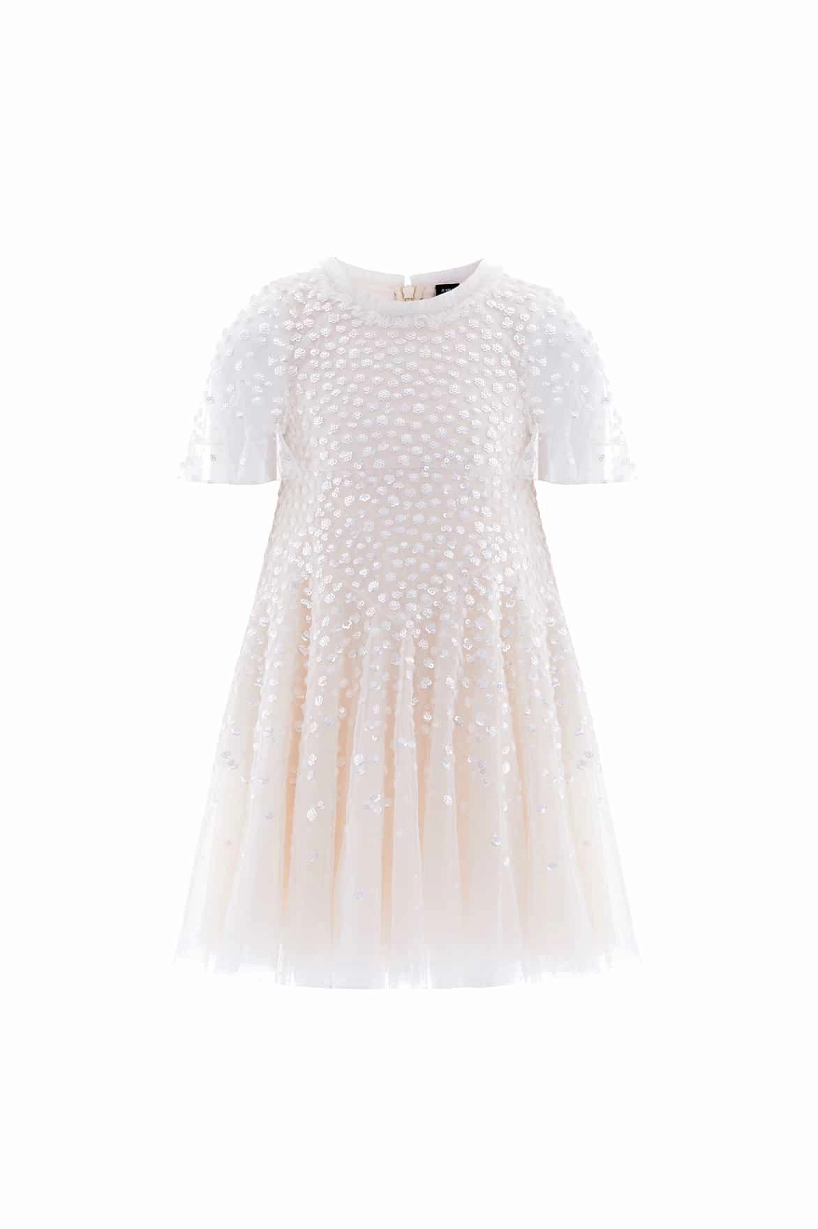 Dappled Sequin Short Cape Kids Dress Pocket Reinforcement