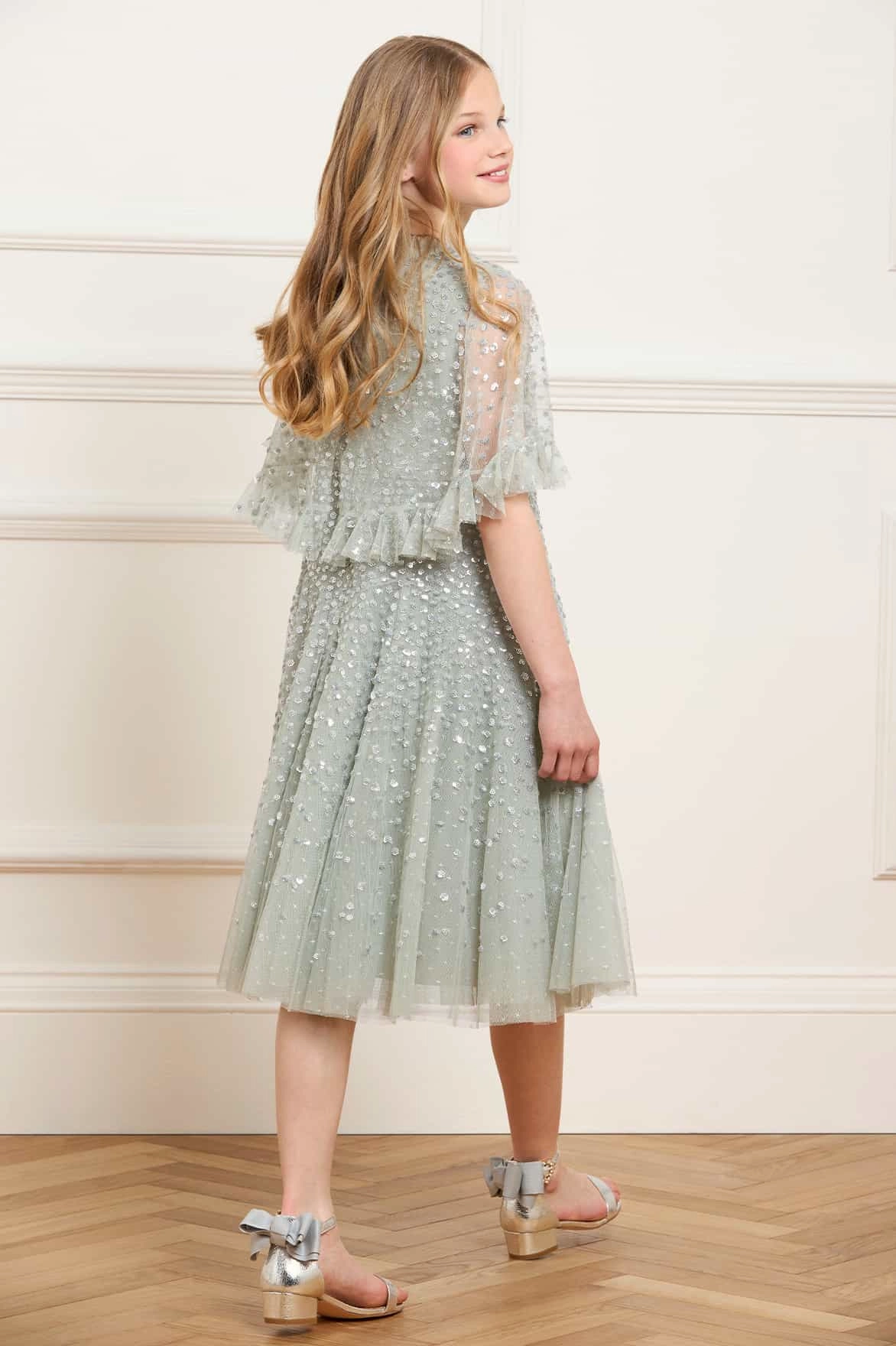 Dappled Sequin Short Cape Kids Dress FlexibleCollar