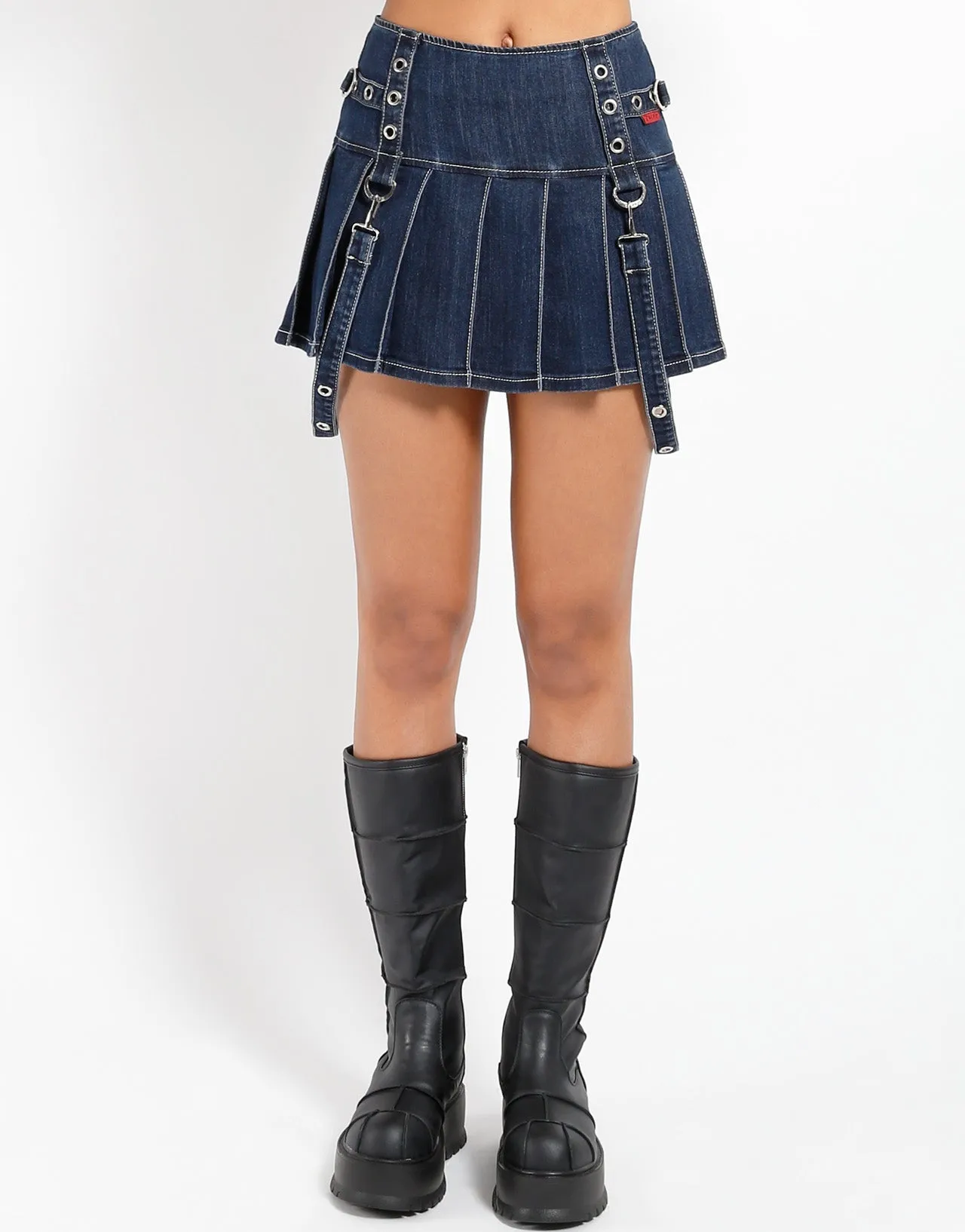 DENIM PLEATED BONDAGE SKIRT Comfortable Wear
