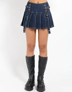 DENIM PLEATED BONDAGE SKIRT Comfortable Wear