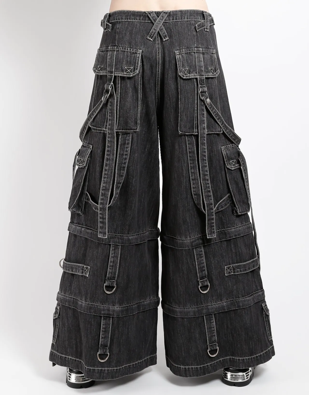 DENIM RING STRAP PANT BLACK DENIM Comfy Style Wide Leg
