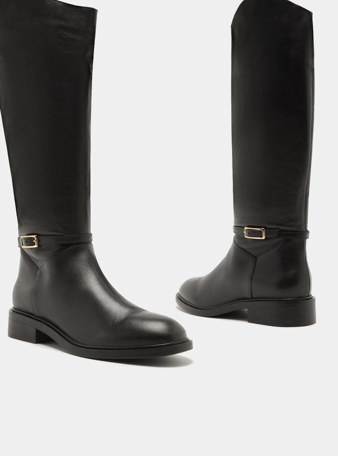 Mckenna Leather Wide  Block Boot Mono Style