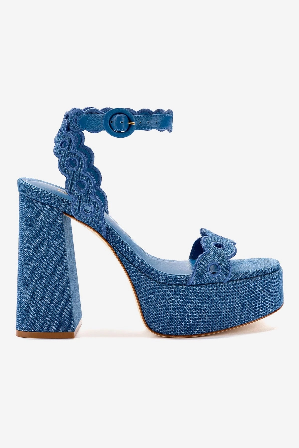 Slip Resistant Sole Kids Fun Dolly Broderie Sandal In Blue Stoned Denim