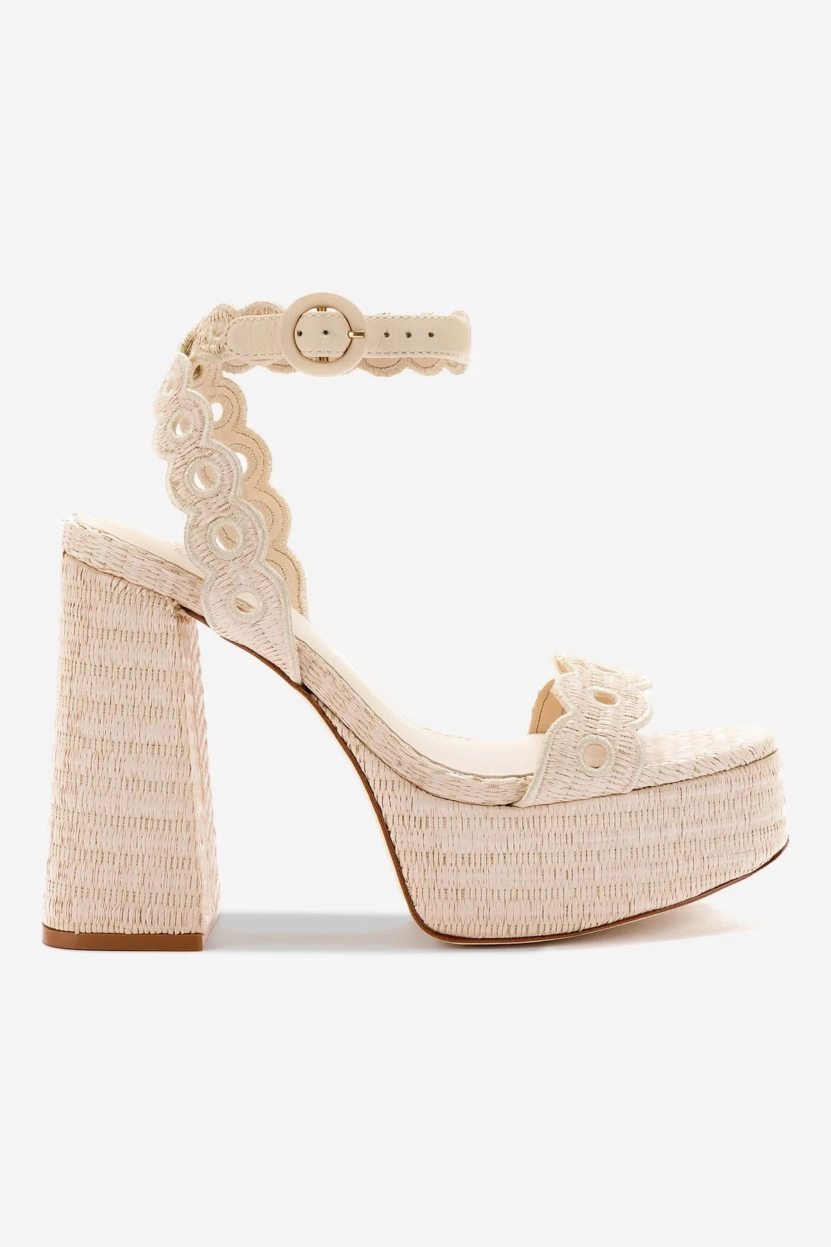 Wide Path Any Path Dolly Broderie Sandal In Natural Raffia