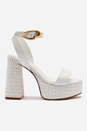 Dolly Verona Sandal In White Leather and White Raffia Adjustable Straps
