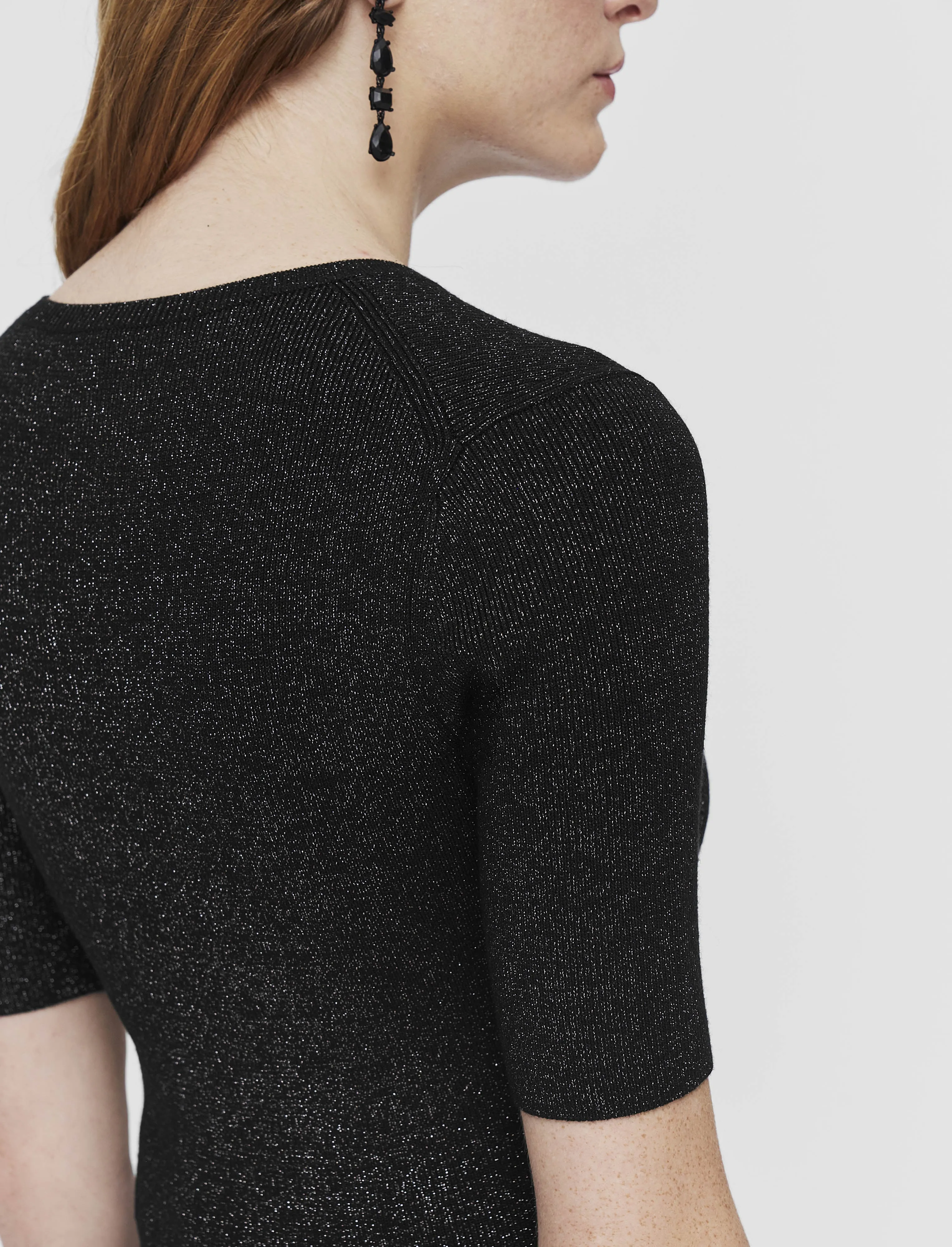 Domat Pleated Lurex Dress Layered Neckline Seasonal Warmth