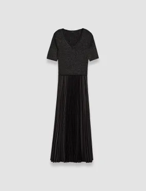 Domat Pleated Lurex Dress Breathable Knit Fabric Classic Shape
