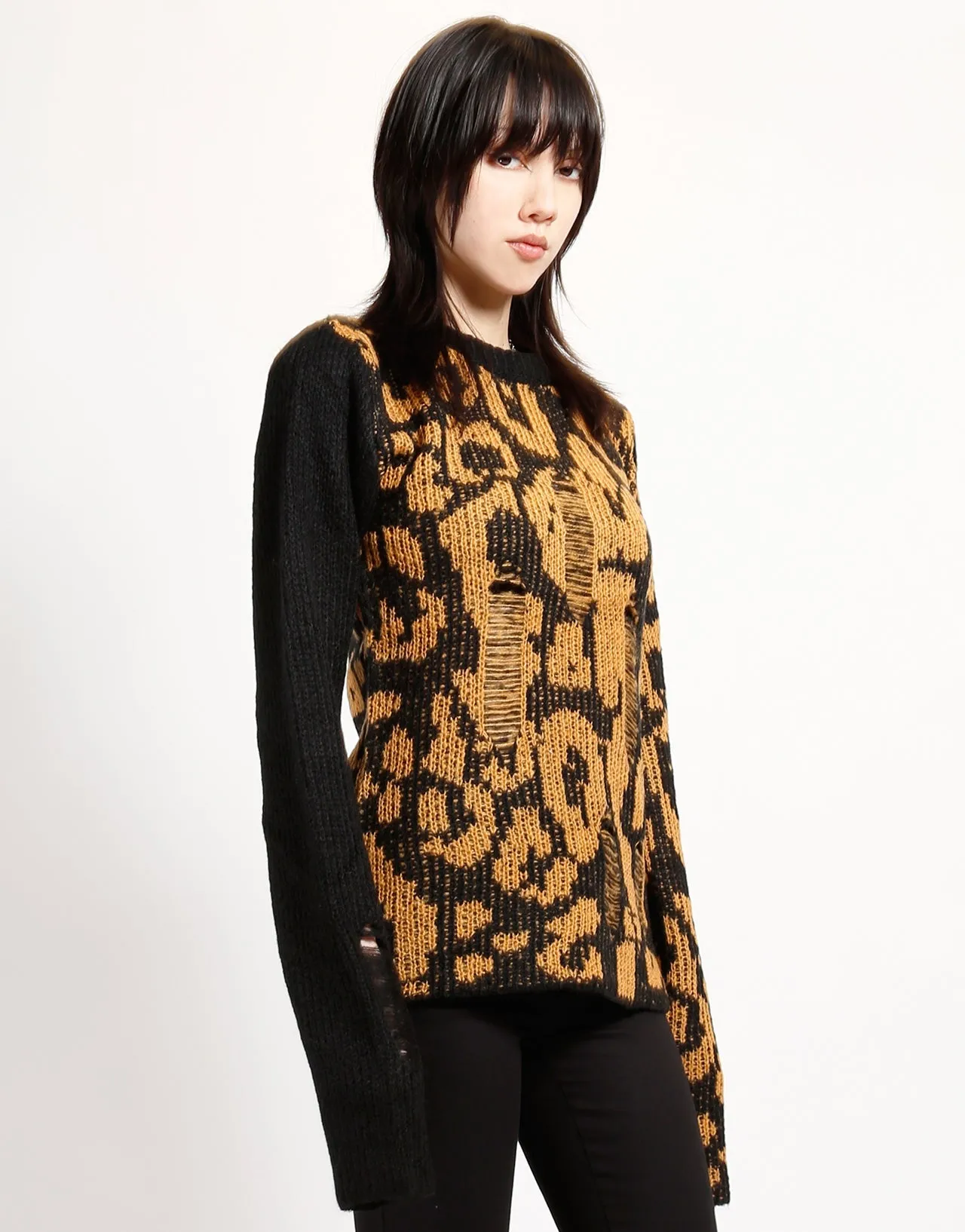 Soft Touch Texture RAG SWEATER LEOPARD
