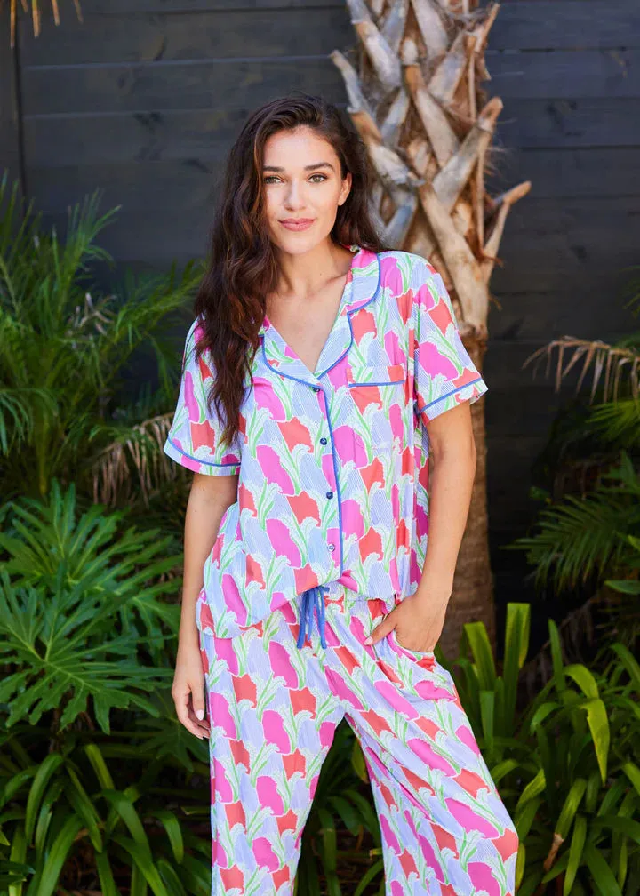 AdjustableNeckline Sport Top Satin Charlotte Pants Pajama Set in Color Me Sweet