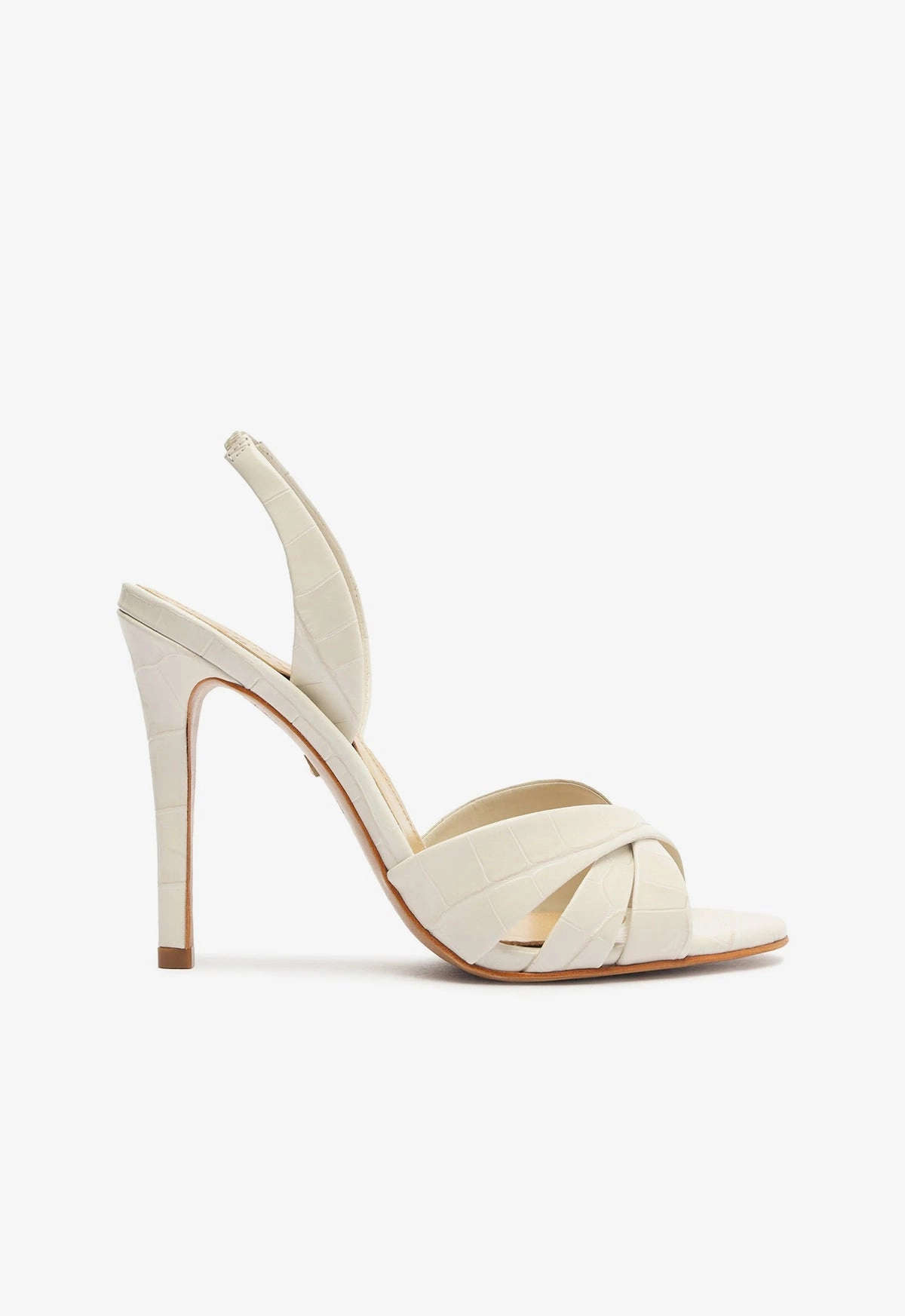 Keefa Crocodile-Embossed Leather Sandal photo shoot Angel Glow