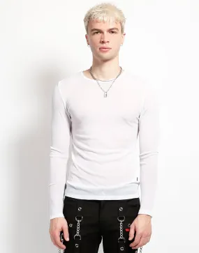 WideNeckOpening Contrast Stitch Detail MENS LONG SLEEVE FISHNET WHITE