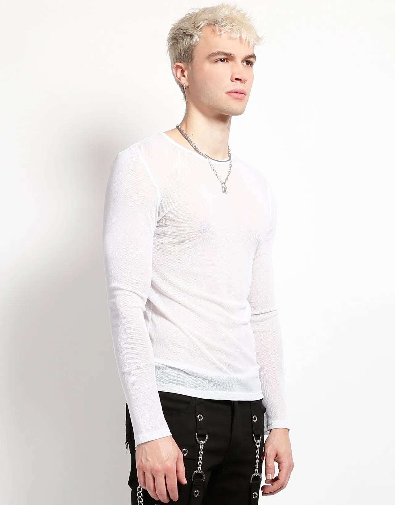 MENS LONG SLEEVE FISHNET WHITE FlexibleCuff