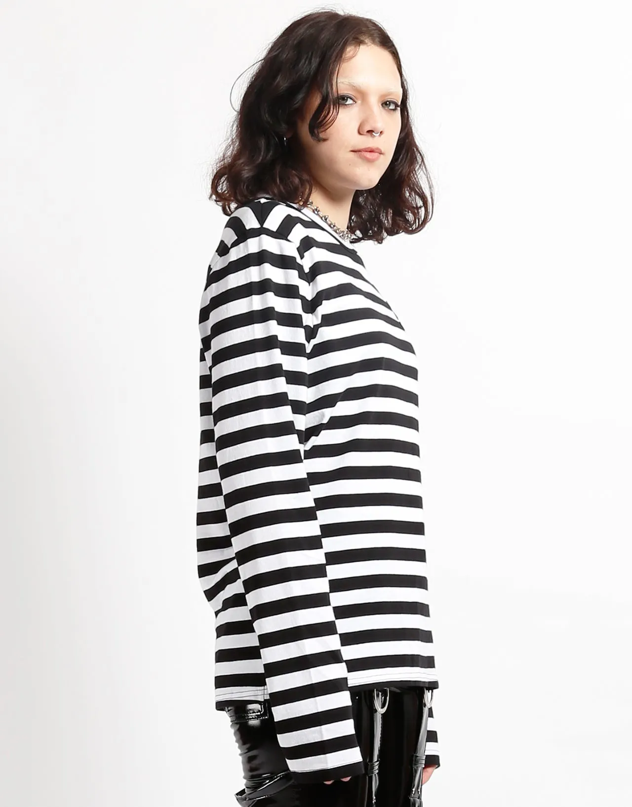 Airflow Ventilation preshrunk SKULL STRIPE KNIT TOP BLACK/WHITE