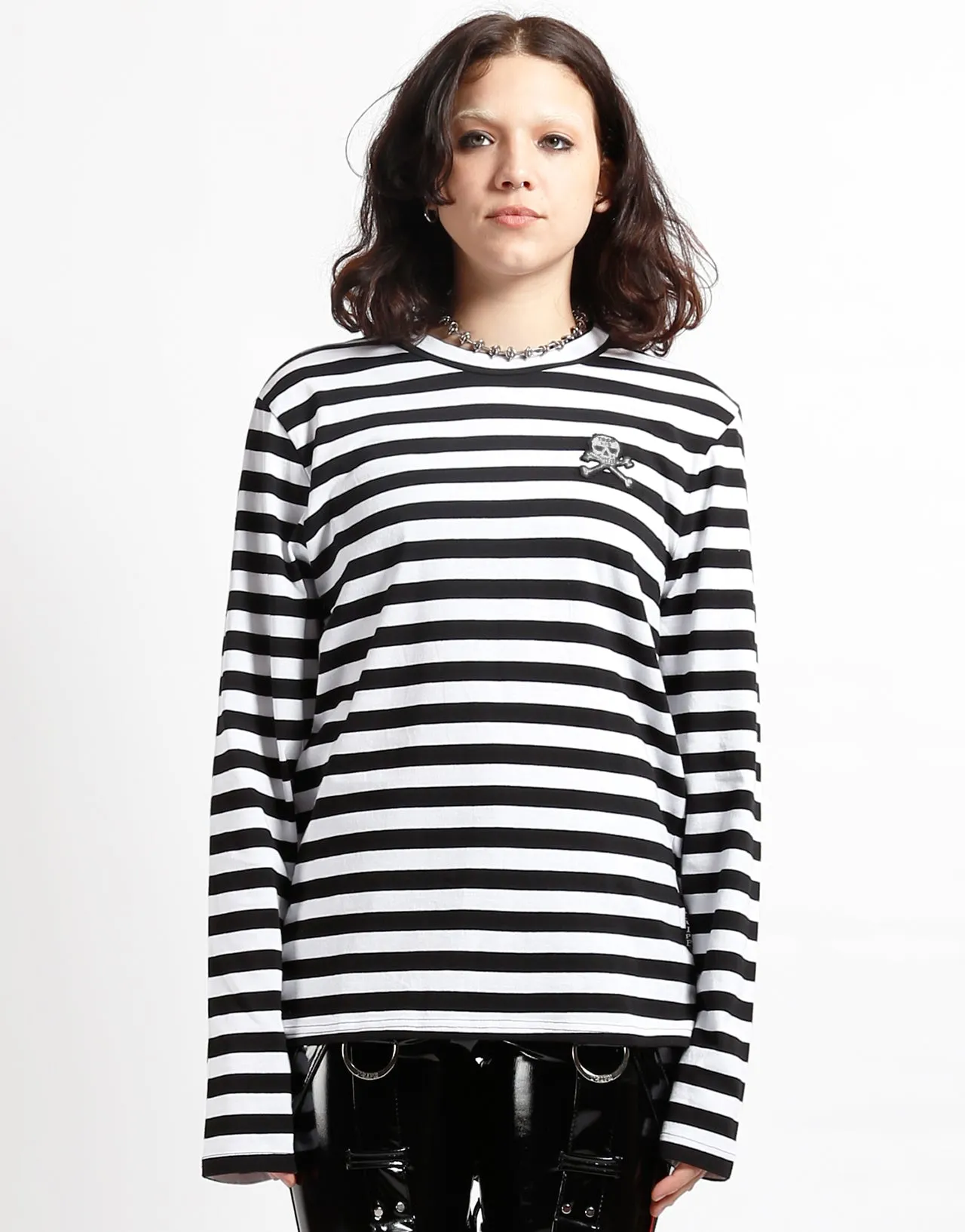StretchableKnit Airflow Ventilation SKULL STRIPE KNIT TOP BLACK/WHITE